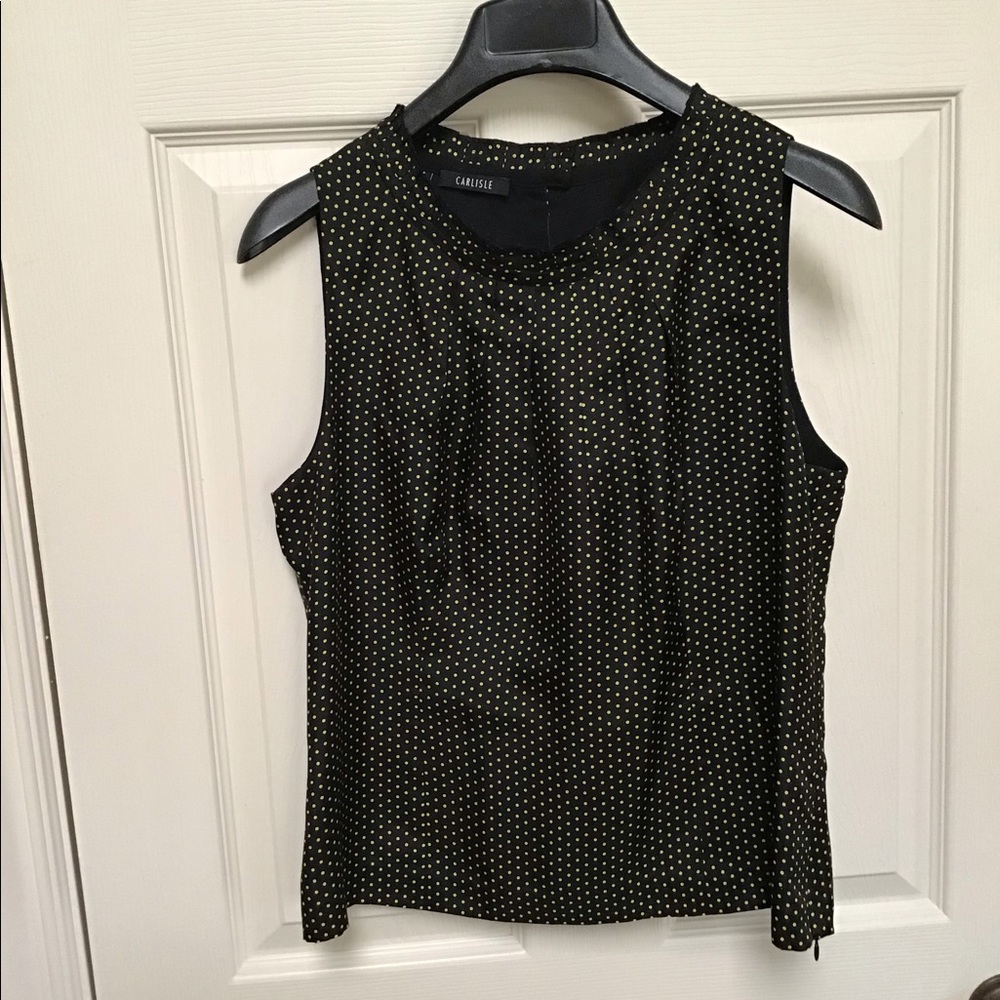 Carlisle black w/green polka dot silk blouse